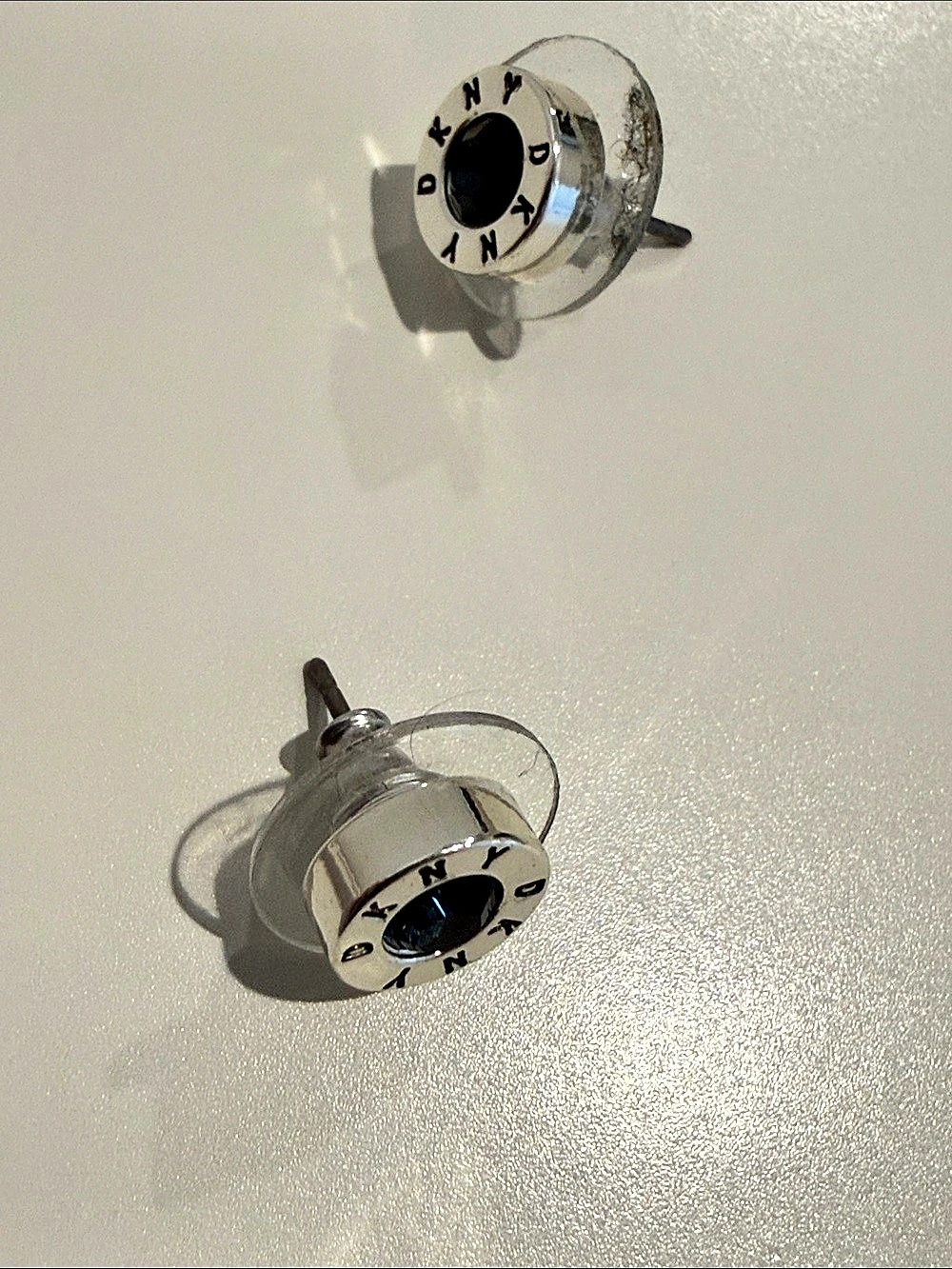 DKNY Logo Crystal Stud Earrings Silver & Blue